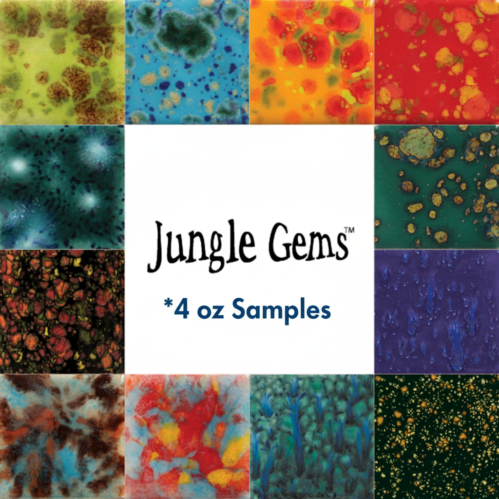 Colorful abstract patterns with 'Jungle Gems' and 'Open Pints' text.