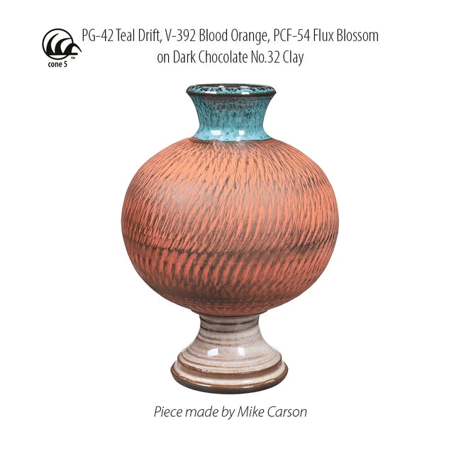 Amaco Blood Orange Velvet Underglaze V-392-Q cone tiles used on functional ceramics with carving details