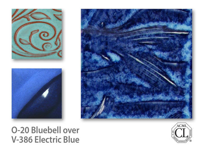 Amaco Electric Blue Velvet Underglaze V-386-Q cone tiles used on functional ceramics with carving details
